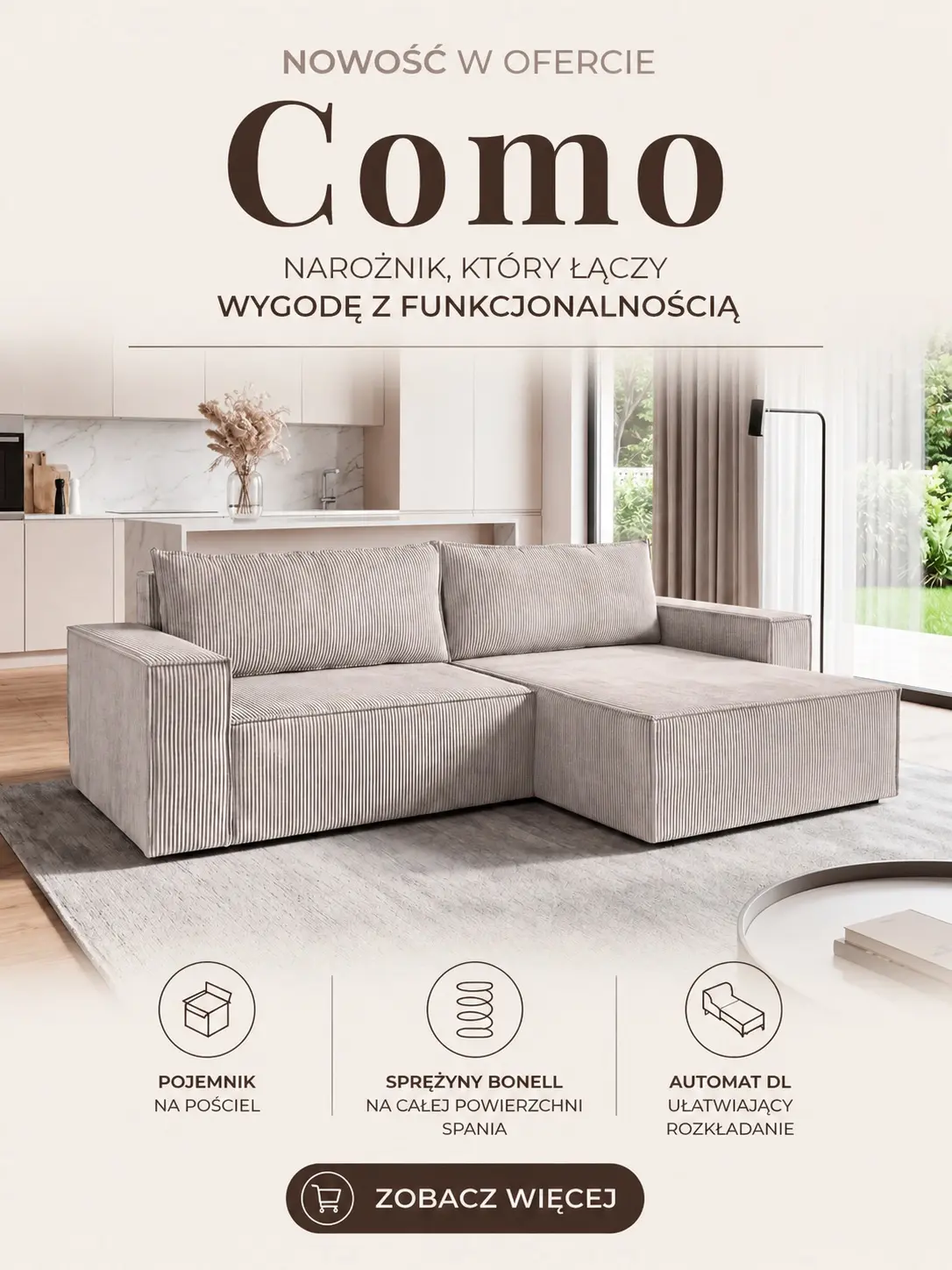 Nowy narożnik z funkcją spania Como
