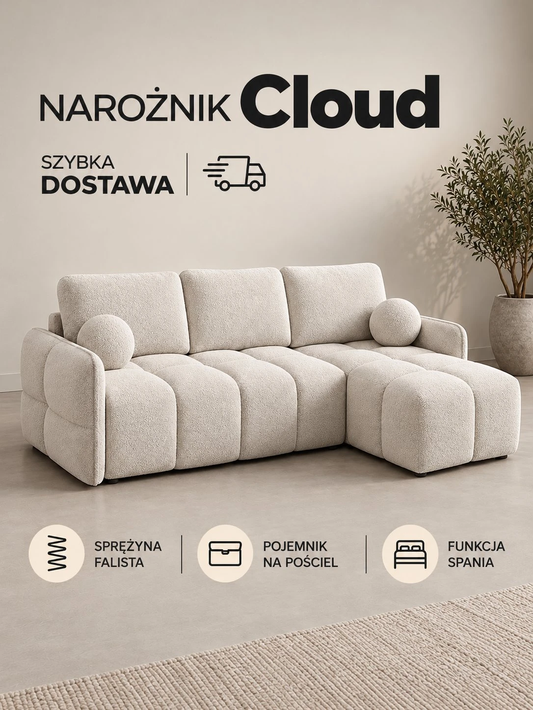 Przytulny i nowoczesny narożnik Cloud