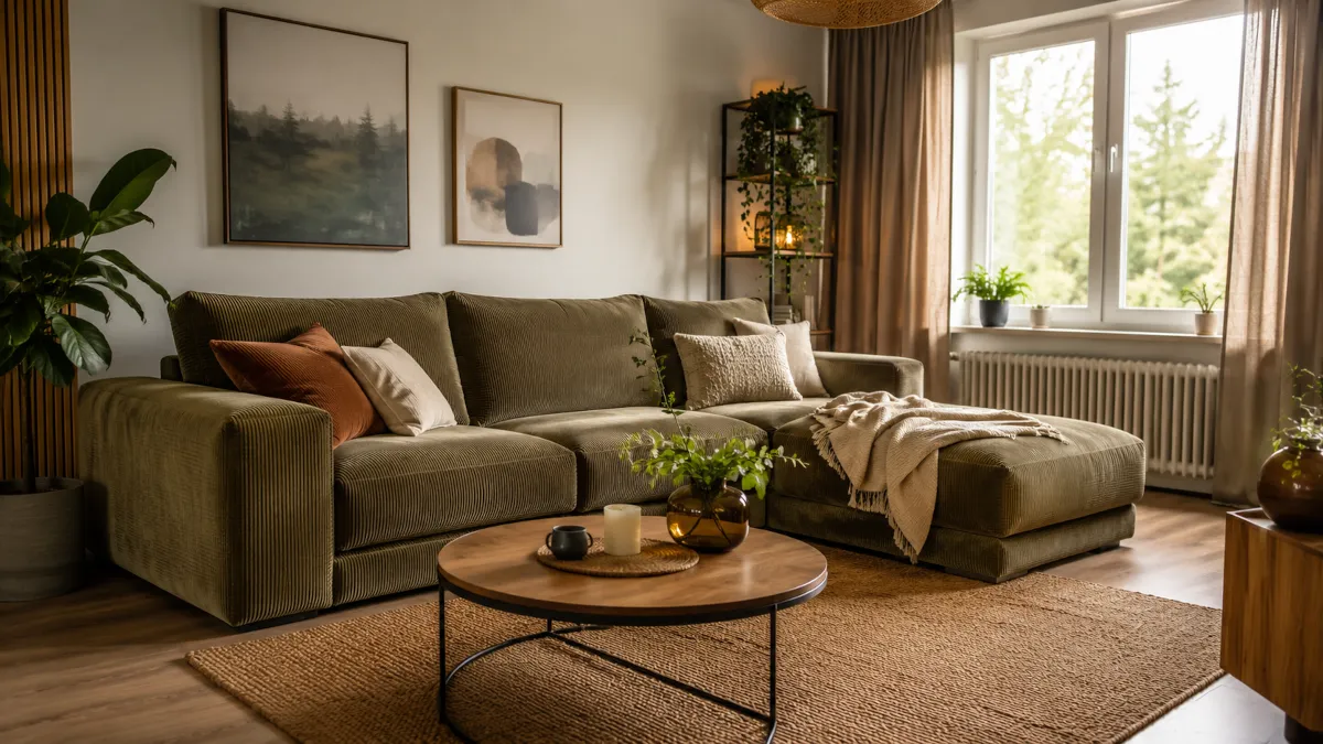 Do jakiego wnętrza pasuje narożnik ze sztruksu? Inspiracje do modnych aranżacji salonu