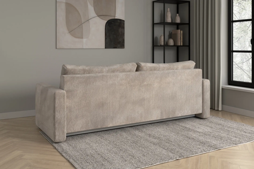 Beżowa kanapa sofa 3-osobowa rozkładana do salonu Bergamo sztruks Poso