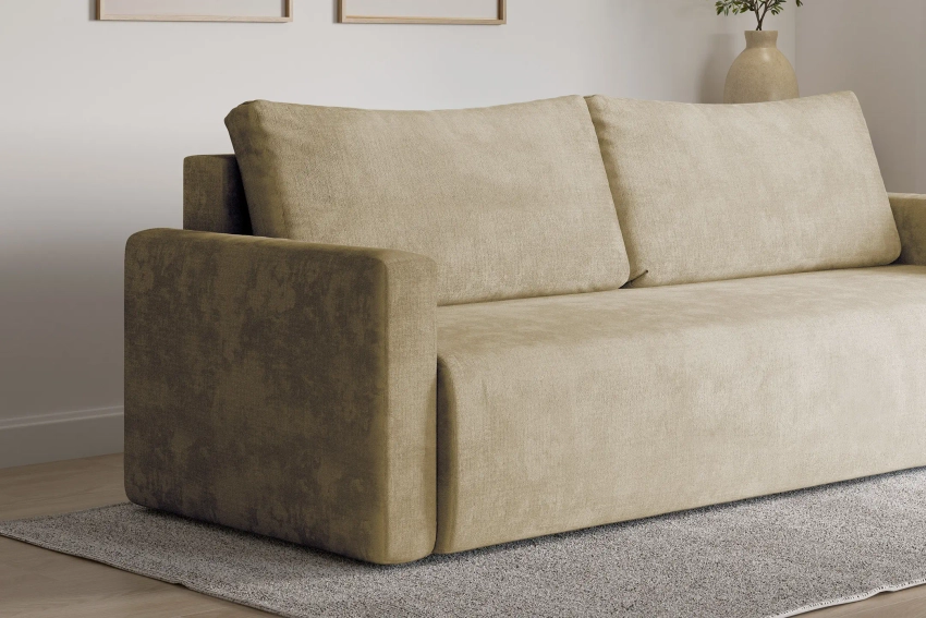 Beżowa kanapa sofa 3-osobowa z funkcją spania Bergamo welur Monolith