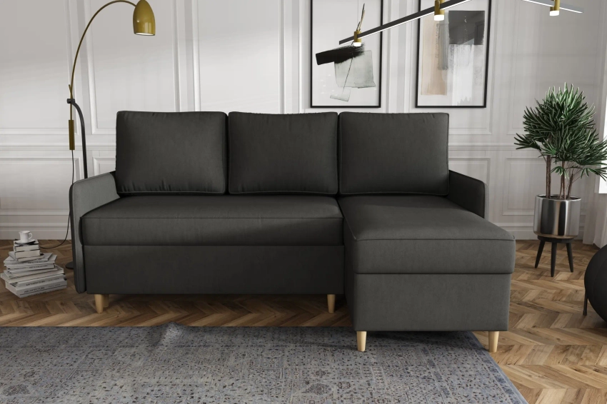 Narożnik Milano sofa rozkładana z funkcją spania w tkaninie welurowej