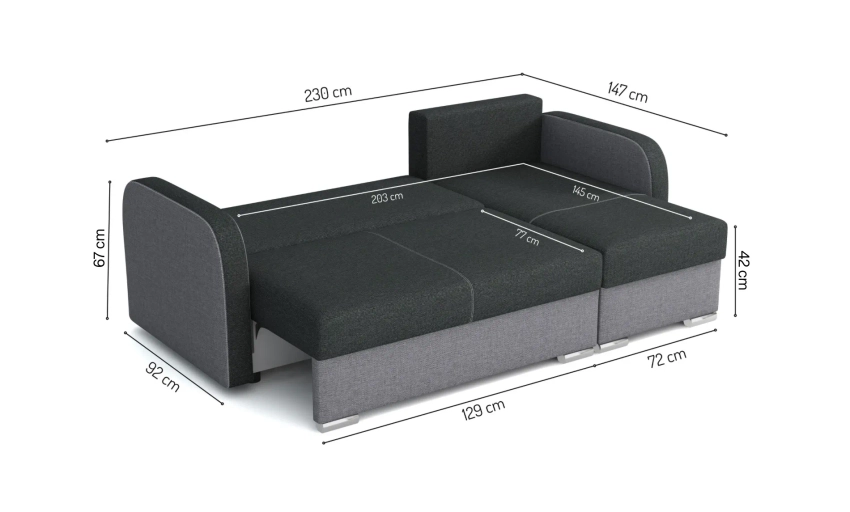 Narożnik Tores sofa rozkładana z funkcją spania w wytrzymałej tkaninie Inari