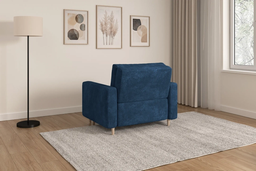 Granatowa sofa amerykanka 1-osobowa rozkładana z pojemnikiem Luna 1 Poso