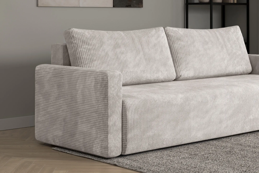 Kremowa kanapa sofa do salonu z funkcją spania Bergamo sztruks Poso