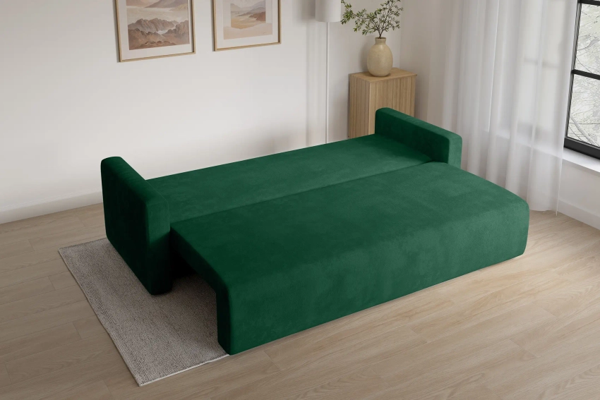 Kanapa sofa z funkcją spania welurowa Bergamo butelkowa zieleń Monolith
