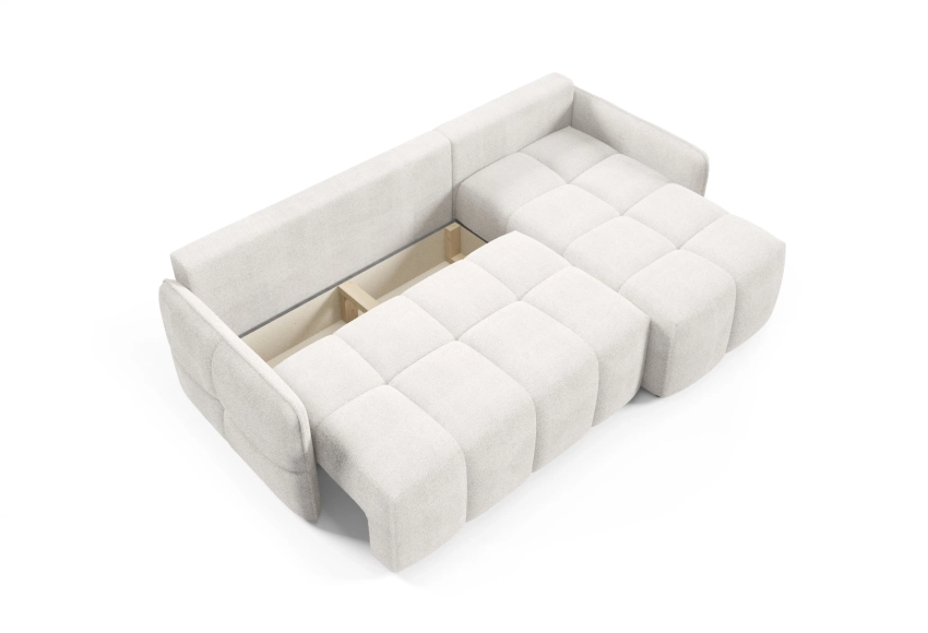 Narożnik bouclé Cloud z funkcją spania w szarej bieli boucle Lambi 09