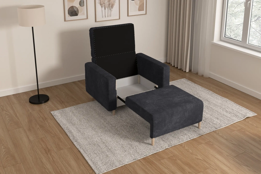 Ciemnoszara sofa amerykanka 1-osobowa rozkładana do spania Luna 1 Poso