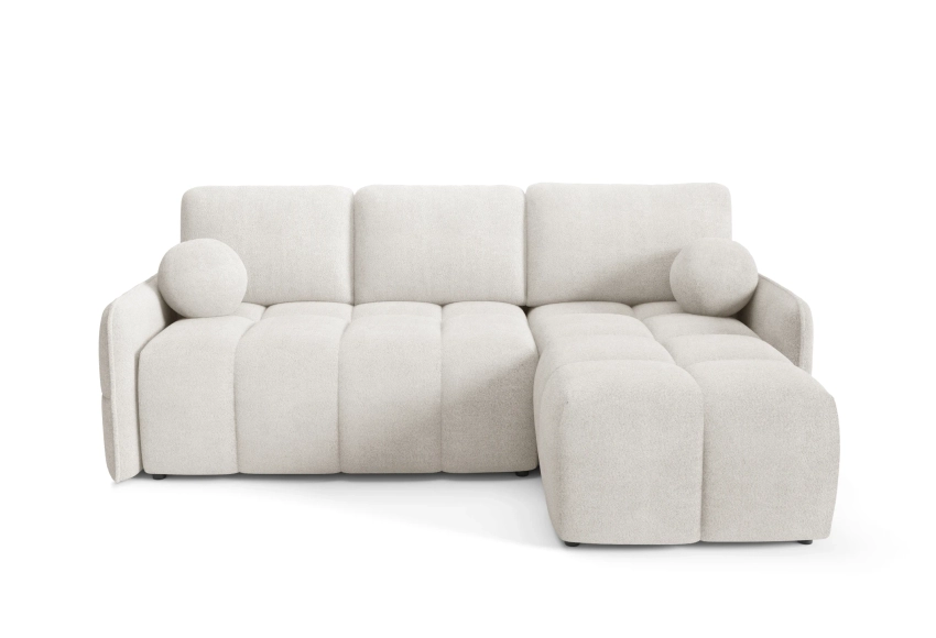 Narożnik bouclé Cloud z funkcją spania w szarej bieli boucle Lambi 09