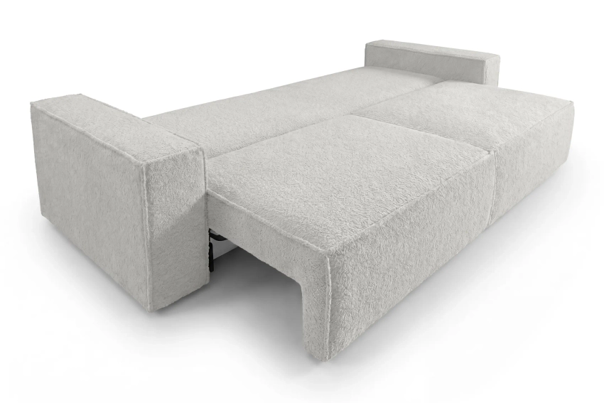 Sofa 3-osobowa szara biel do salonu z funkcją spania Como boucle Lambi