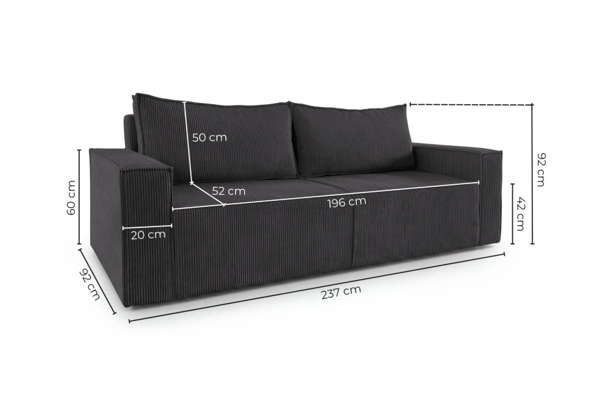 Kanapa rozkładana ciemnoszara do salonu sofa z pojemnikiem Como Poso