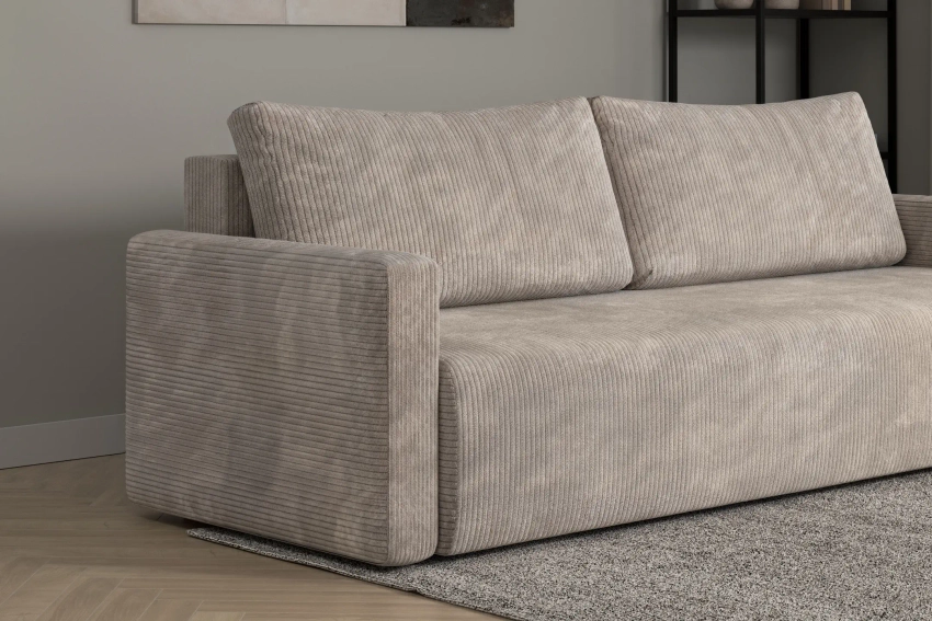 Beżowa kanapa sofa 3-osobowa rozkładana do salonu Bergamo sztruks Poso