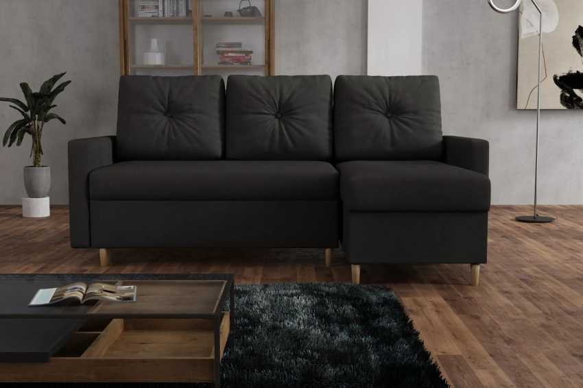 Narożnik Skandynawski sofa rozkładana z funkcją spania w delikatnej tkaninie welurowej