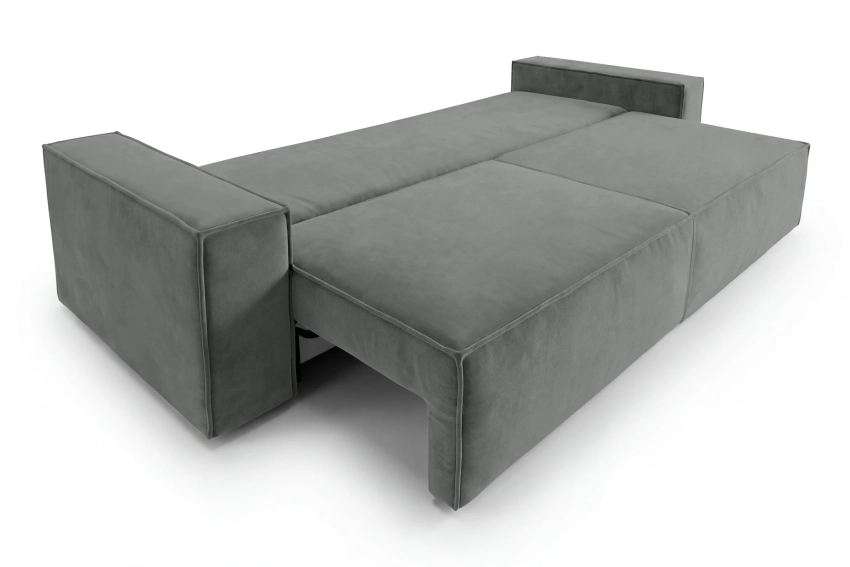 Szara sofa welurowa do salonu z funkcją spania premium Como Monolith