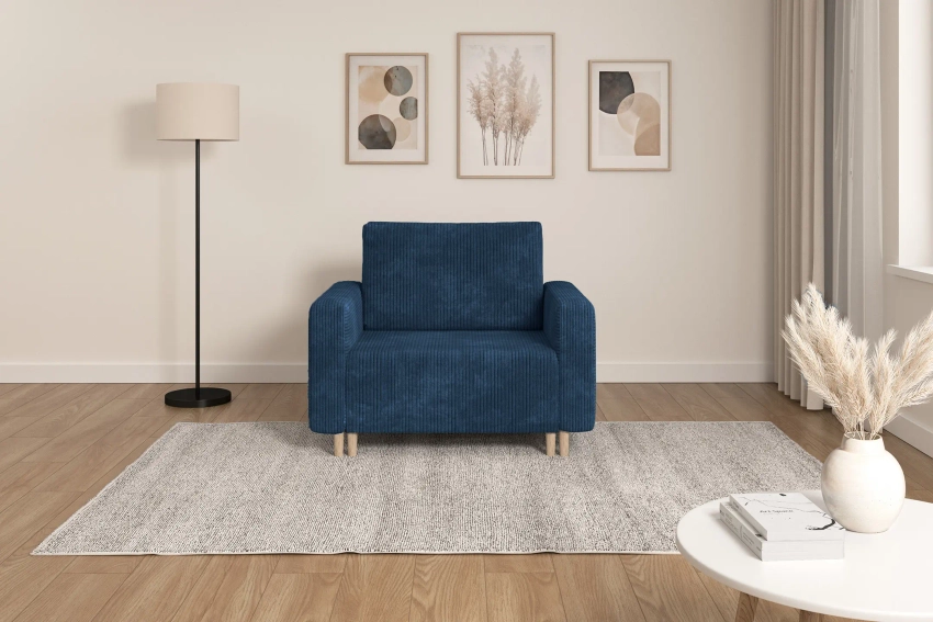 Granatowa sofa amerykanka 1-osobowa rozkładana z pojemnikiem Luna 1 Poso