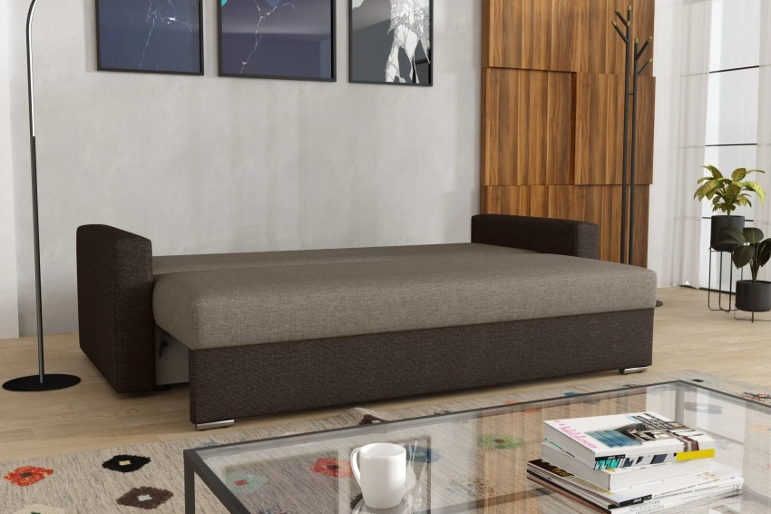Kanapa Gabryś sofa z funkcją spania w tkaninie plecionka i welurze