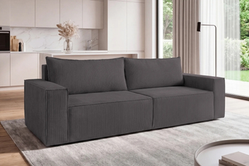 Sofa sztruksowa z funkcją spania szara kanapa rodzinna do salonu Como Poso