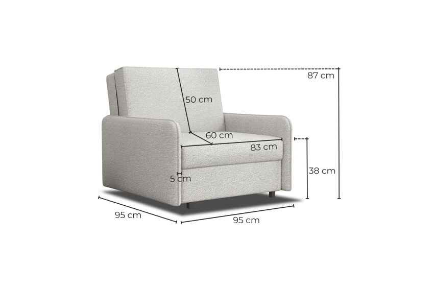 Amerykanka Alex 1 jednoosobowa rozkładana sofa z funkcją spania w tkaninie boucle