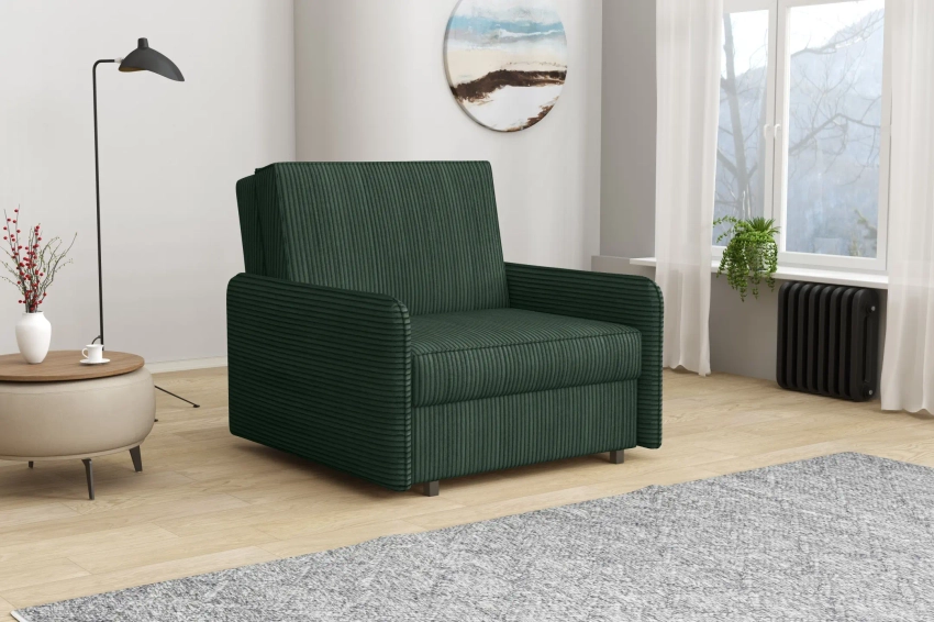 Amerykanka Alex 1 jednoosobowa sofa z funkcją spania w tkaninie welurowej Poso