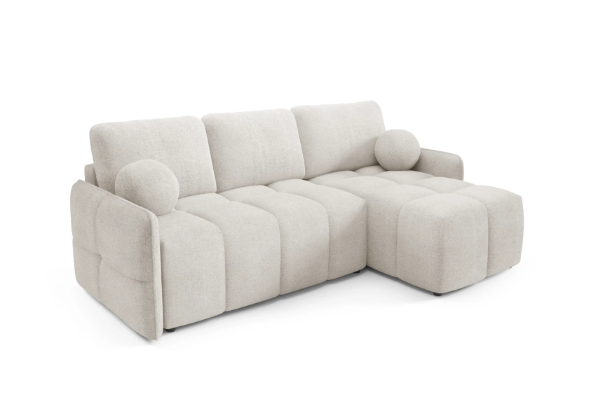 Narożnik bouclé Cloud z funkcją spania w szarej bieli boucle Lambi 09