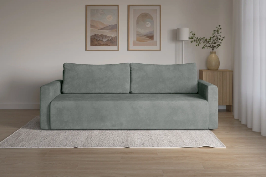 Szara rozkładana kanapa sofa do salonu welurowa Bergamo Monolith