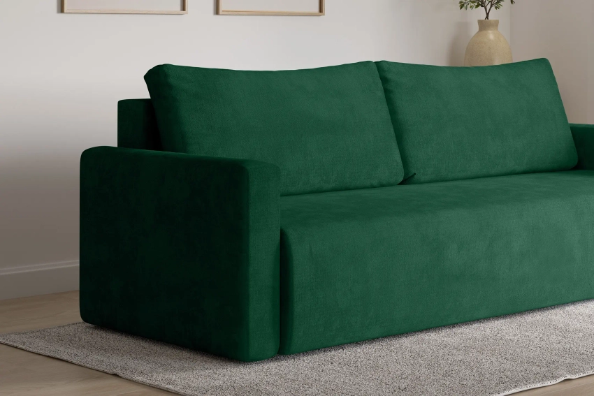 Kanapa sofa z funkcją spania welurowa Bergamo butelkowa zieleń Monolith