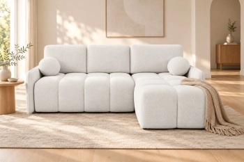 Narożnik bouclé Cloud z funkcją spania w szarej bieli boucle Lambi 09