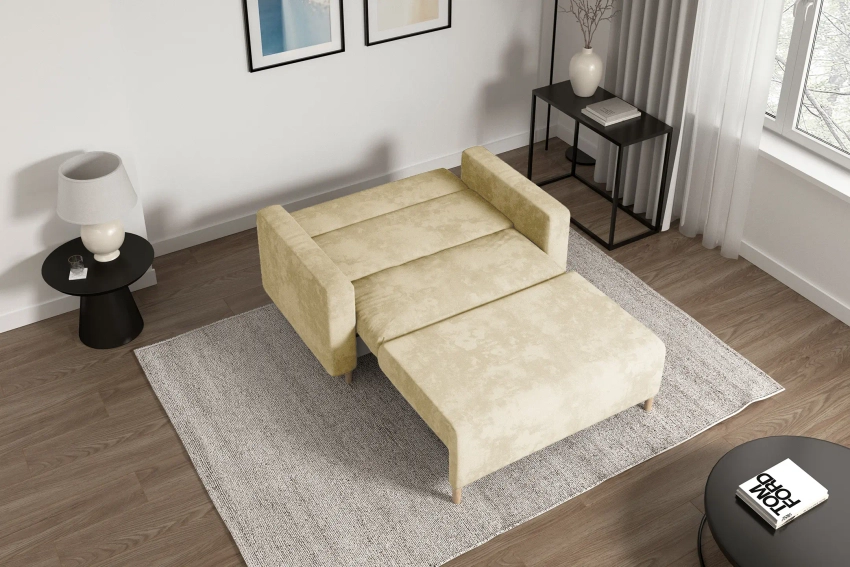 Sofa rozkładana amerykanka 2-osobowa welurowa beżowa Luna 2 Monolith