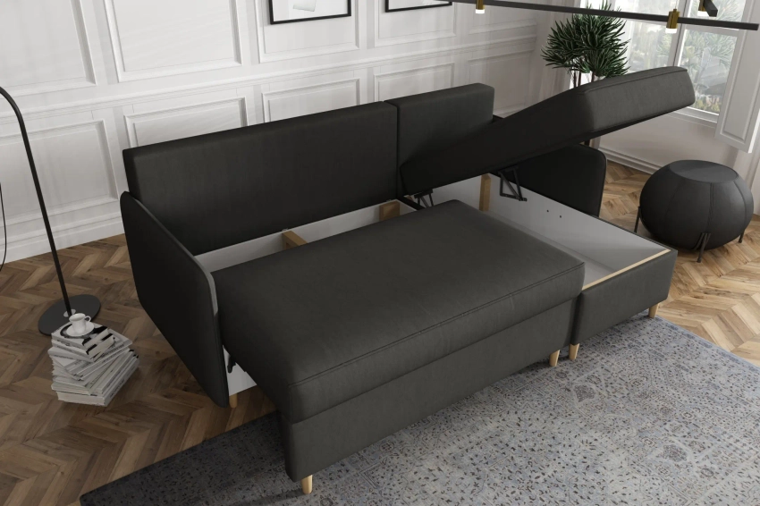 Narożnik Milano sofa rozkładana z funkcją spania w tkaninie welurowej