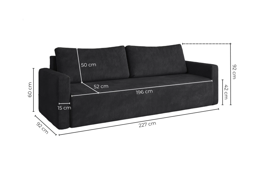 Ciemnoszara kanapa sofa 3-osobowa do salonu Bergamo sztruks Poso