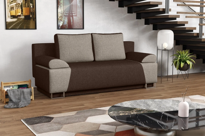 Kanapa rozkładana z funkcją spania Verona w tkaninie boucle, sztruks, velvet i plecionka
