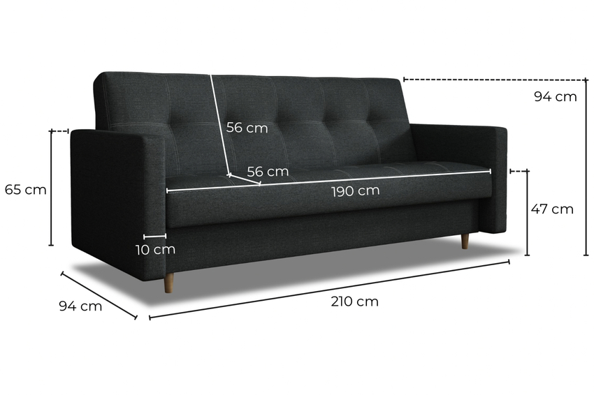 Wersalka z bokami rozkładana sofa Nadia z funkcją spania w wytrzymałej tkaninie Inari
