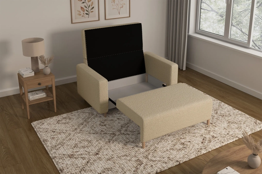 Sofa rozkładana amerykanka 2-osobowa boucle beżowa Luna 2 Lambi