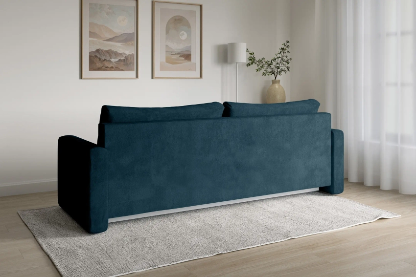 Granatowa kanapa sofa z funkcją spania do salonu Bergamo welur Monolith