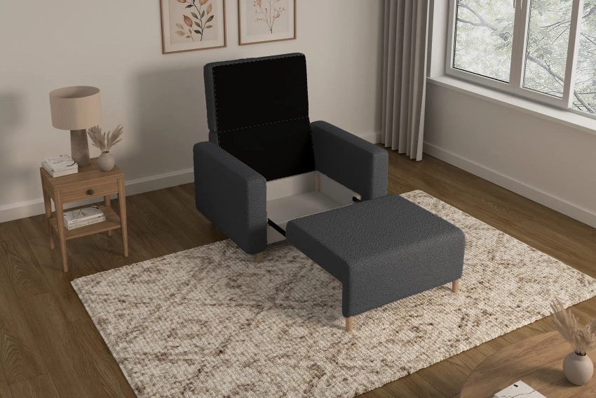 Ciemnoszara sofa amerykanka 1-osobowa rozkładana do spania Luna 1 Lambi