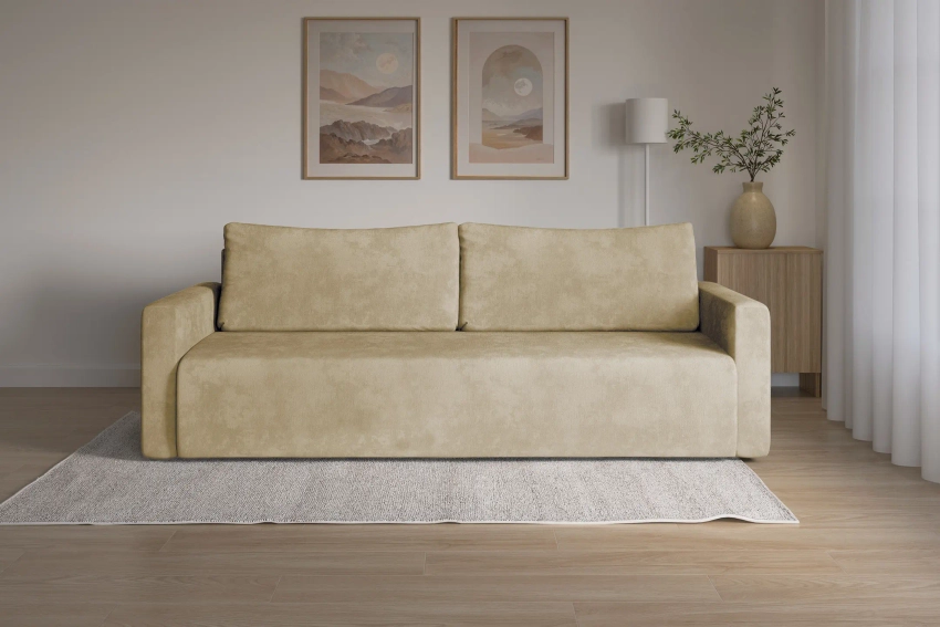 Beżowa kanapa sofa 3-osobowa z funkcją spania Bergamo welur Monolith