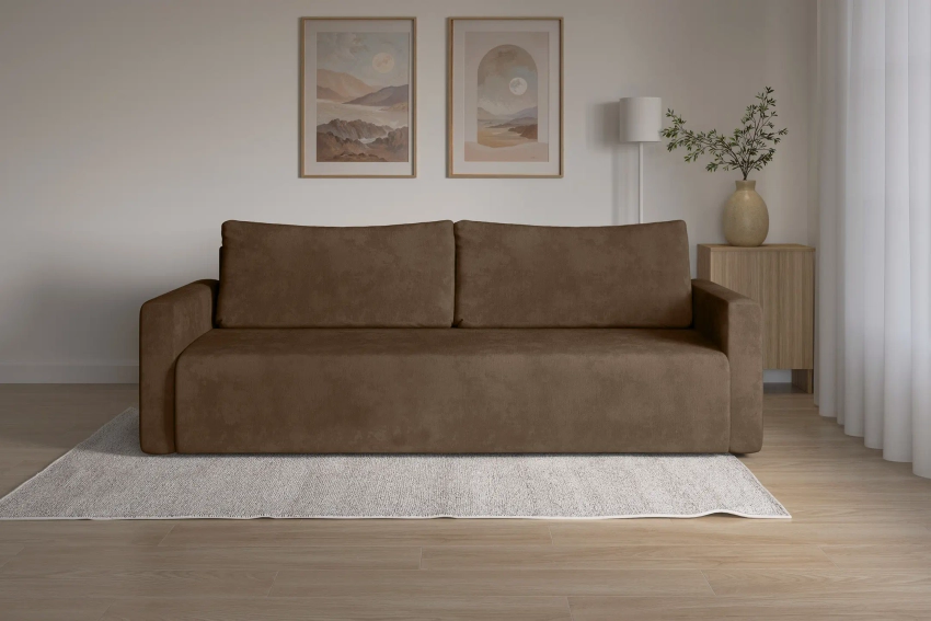 Brązowa rozkładana kanapa sofa do salonu Bergamo welur Monolith