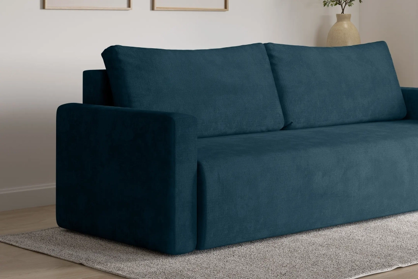 Granatowa kanapa sofa z funkcją spania do salonu Bergamo welur Monolith