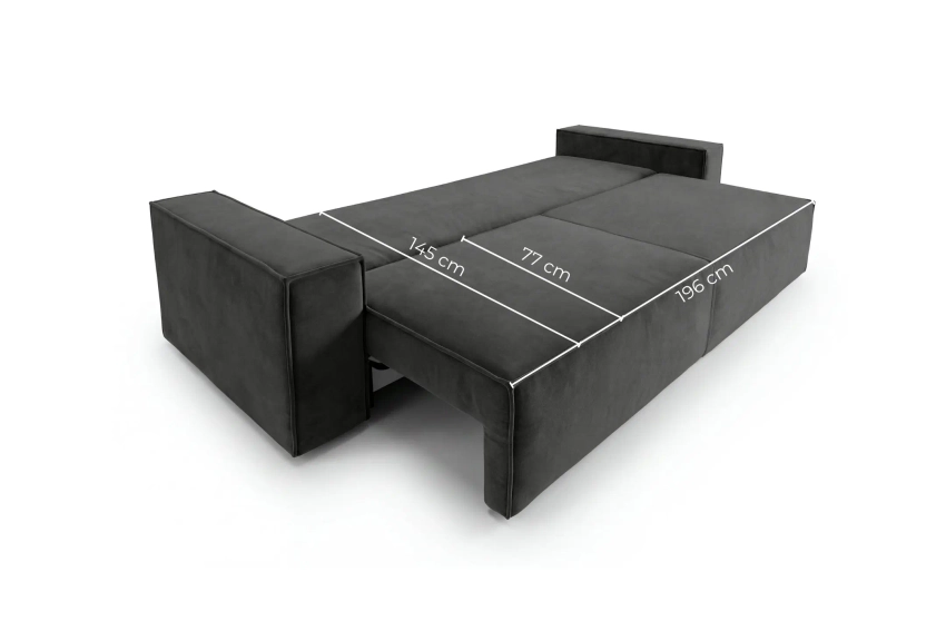Kanapa 3-osobowa ciemnoszara rozkładana do spania Como Monolith