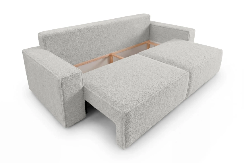 Sofa 3-osobowa szara biel do salonu z funkcją spania Como boucle Lambi