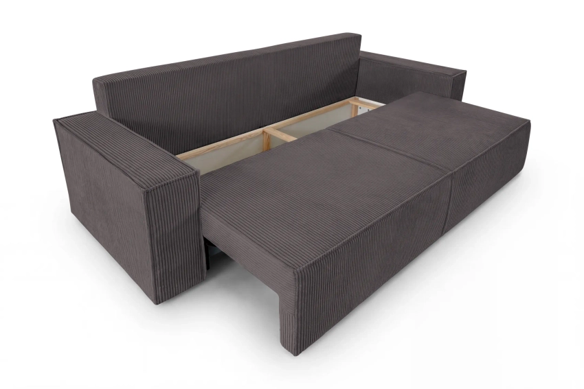 Sofa sztruksowa z funkcją spania szara kanapa rodzinna do salonu Como Poso