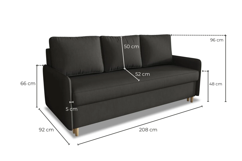 Kanapa Milano sofa rozkładana z funkcją spania w delikatnej tkaninie welurowej