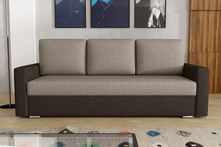 Kanapa Gabryś sofa z funkcją spania w tkaninie plecionka i welurze