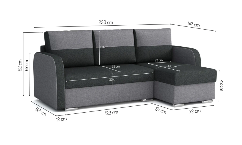 Narożnik Tores sofa rozkładana z funkcją spania w wytrzymałej tkaninie Inari