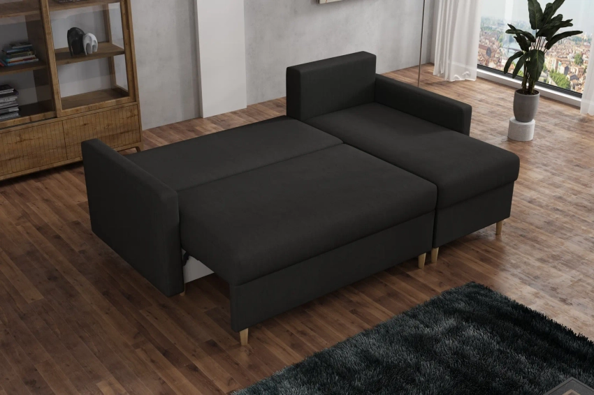 Narożnik Skandynawski sofa rozkładana z funkcją spania w delikatnej tkaninie welurowej