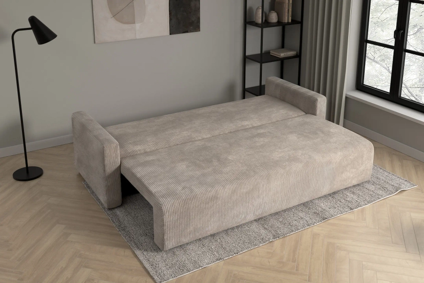 Beżowa kanapa sofa 3-osobowa rozkładana do salonu Bergamo sztruks Poso