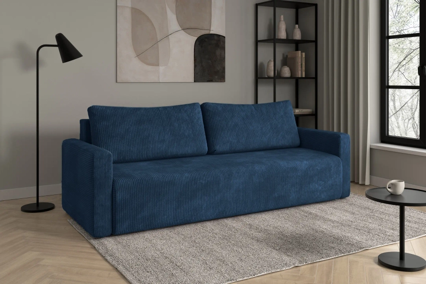 Granatowa rozkładana kanapa sofa do salonu Bergamo sztruks Poso