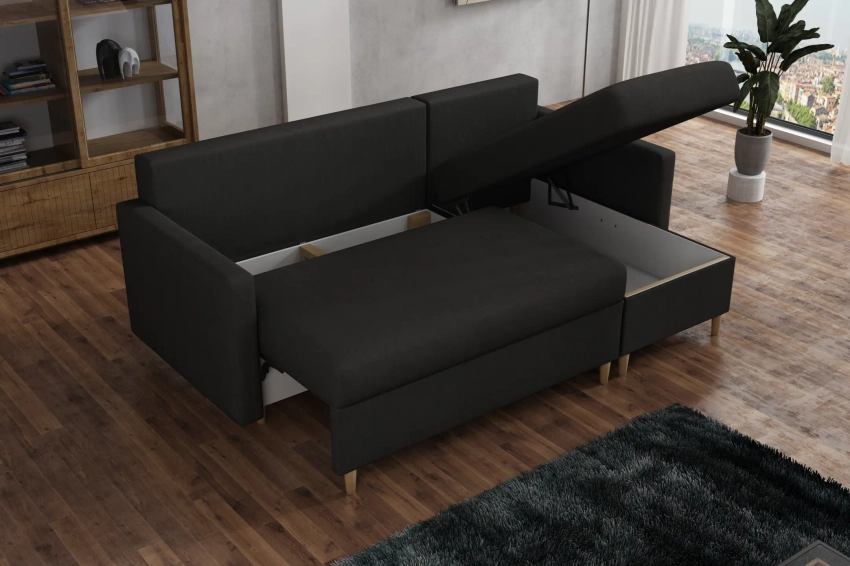 Narożnik Skandynawski sofa rozkładana z funkcją spania w delikatnej tkaninie welurowej