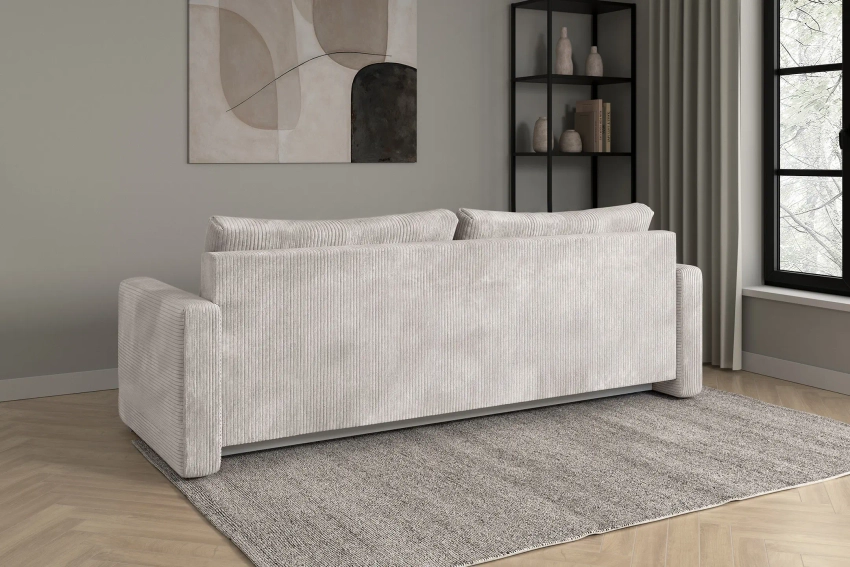 Kremowa kanapa sofa do salonu z funkcją spania Bergamo sztruks Poso