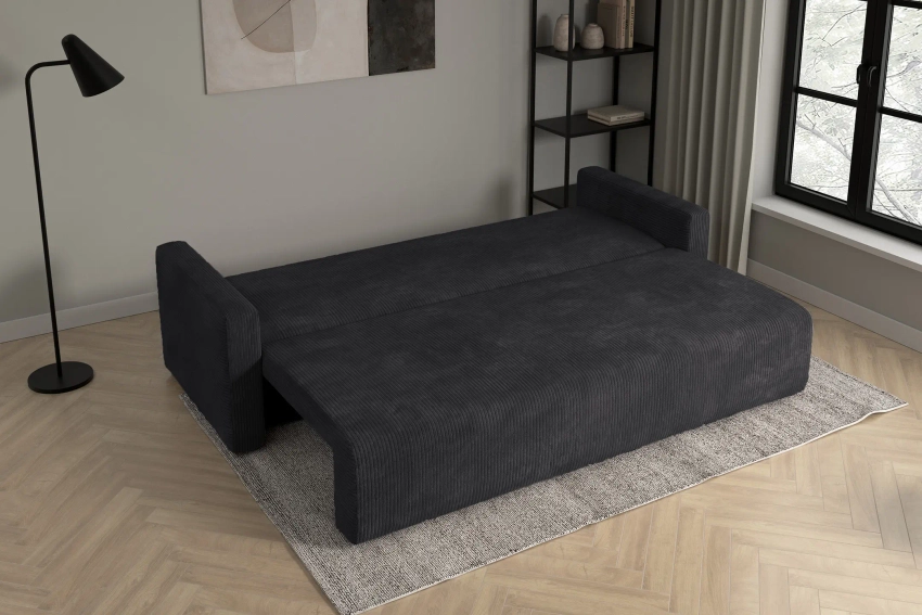 Ciemnoszara kanapa sofa 3-osobowa do salonu Bergamo sztruks Poso